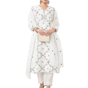 Myx Women's Embroidered Kurta Pant Set with Organza Dupatta (Available in Plus Sizes)